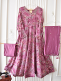 Elara Chinon Digital Print Anarkali Set with Pants & Dupatta