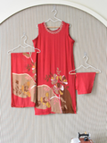 Plus Size Red Chinon Floral Kurti Set