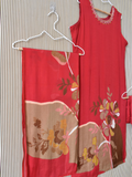 Plus Size Red Chinon Floral Kurti Set