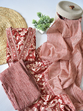 Rust Red Ikkat Printed Cotton A-Line Suit Set