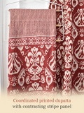 Rust Red Ikkat Printed Cotton A-Line Suit Set