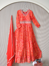 Ruhani – Red Bandhani Printed Chinon Anarkali Gown