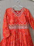 Ruhani – Red Bandhani Printed Chinon Anarkali Gown