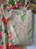 Royal Plus Size Vichitra Silk Floor-Length Anarkali with Floral Brasso Silk Dupatta & Side Pockets
