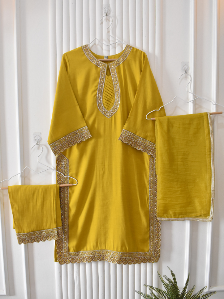 Zest & Zari - 3 Piece Suit Textured Roman Silk