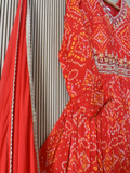 Ruhani – Red Bandhani Printed Chinon Anarkali Gown