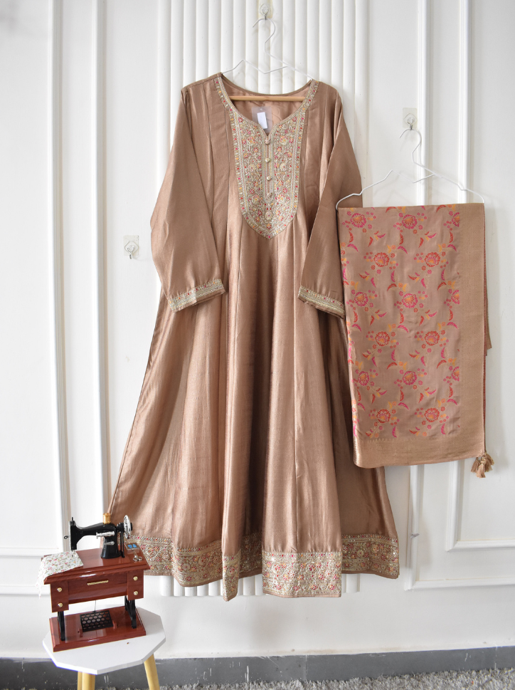 Royal Plus Size Vichitra Silk Floor-Length Anarkali with Brasso Silk Dupatta