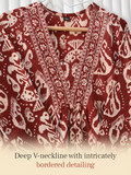 Rust Red Ikkat Printed Cotton A-Line Suit Set
