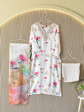 Ivory Bloom Embroidered Stitched Muslin Suit Set